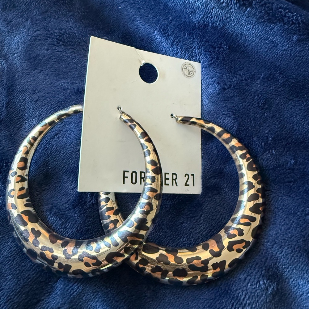 Forever 21 Large Leopard Print Hoop Earrings